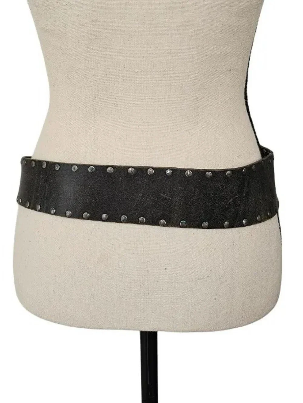 Black Studded Western Wide Waist Belt Double Buckle